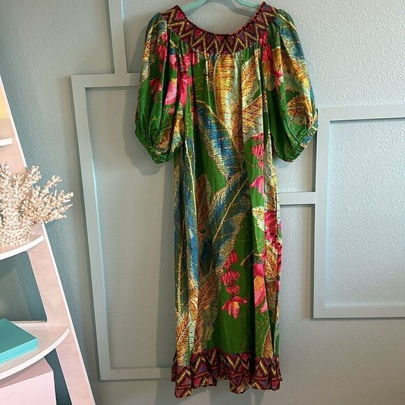 Farm Rio Leaf Off-The-Shoulder Midi Dress Large‎ NWT - Picture 2 of 7